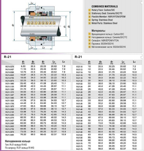 Gleitringdichtung für Pumpenwelle R-21 38, CAR/SIC, VITON, 304