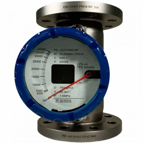 DN65 Durchflussmesser (Rotameter) aus Edelstahl KLZDN65-1/PN16 (22 % Öl, 78 % Lösungsmittel (Hexan) 750 kg/m3, 40-60 °C) 4000~40000 l/h, 4-20 mA, Ex