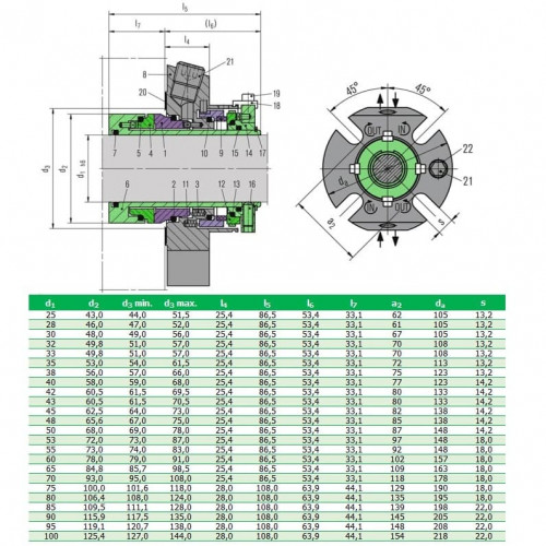Kartuschen-Doppeldichtung R-CARTEX(DN) 25, SIC/SIC/SIC/CAR, VITON, 304