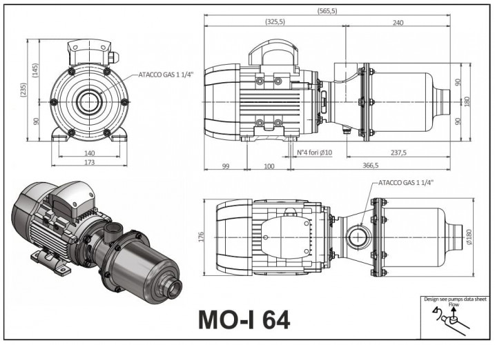 Edelstahl-Schraubenpumpe für Speiseöle LIVERANI MO-I 64 MF 1,1 kW, 1400 U/min, 220 V