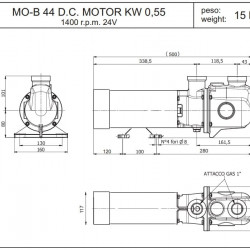 Bronzeschraubenpumpe zum Abpumpen und Entleeren von Abwassertanks auf Schiffen auf See LIVERANI MO-B 44 cm³/24 V 0,55 kW, 1400 U/min