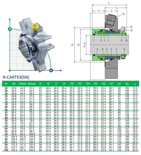 Kartuschendichtung R-CARTEX(SN) 100, CAR/SIC, VITON, 304