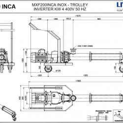 Schraubenpumpe für Chemikalien LIVERANI MXF200INCA TF 4kW 115–470rpm 380V AISI 316 mit Frequenzumrichter, Fernbedienung (15 m), auf einem Fahrgestell