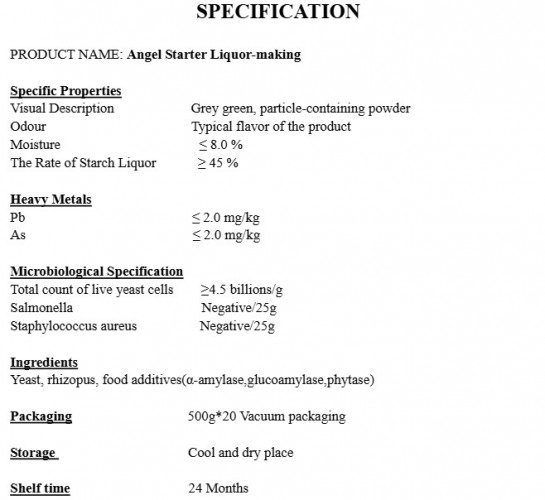 Alkoholische Hefe Kodzi Angel Starter Liquor-making, Verpackung - 0,5 kg