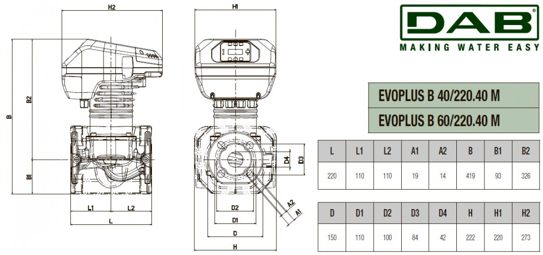 DAB EVOPLUS 60/220 40 1x220-240 Y25 Umwälzpumpe mit elektronischer Steuerung, 60231401