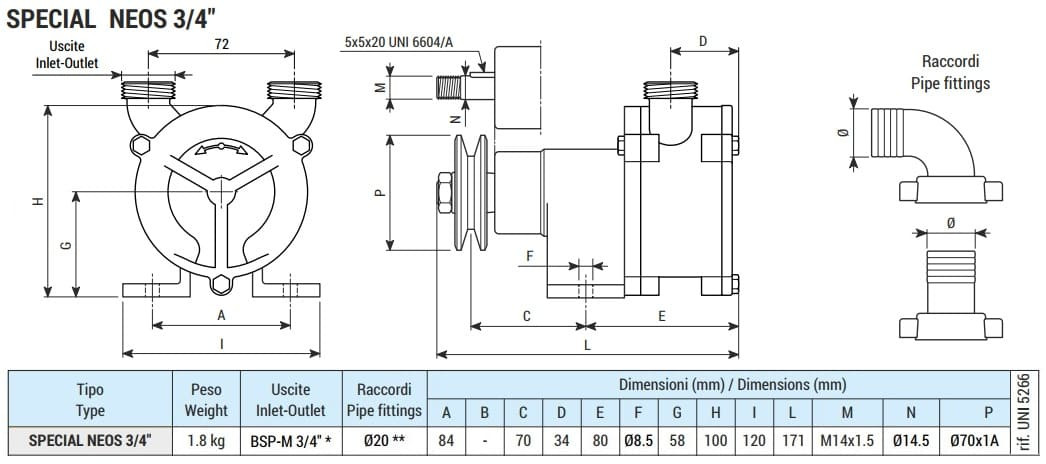 Flüssigkeitsring-Wirbelpumpe LIVERANI SPECIAL NEOS 3/4, 29 l/min, AISI 316, ohne Motor