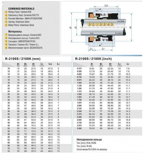 Gleitringdichtung für Pumpe R-2100K 32, CAR/SIC, VITON, 304