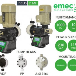 Multifunktionale Membranmotor-Dosierpumpe EMEC Serie PRIUS D MF 12-1000 l/h, 10-5 bar