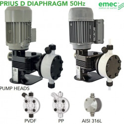 Membranmotor-Dosierpumpe EMEC Serie PRIUS D 50 Hz Mono (einphasig) 12-530 l/h, 10-5 bar