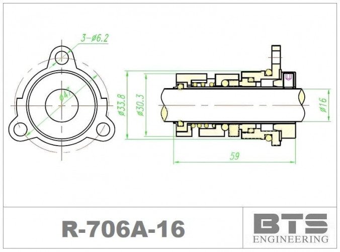 Gleitringdichtung für Grundfos-Patronenpumpe R-706A 16, SiC/SiC, Viton, 304