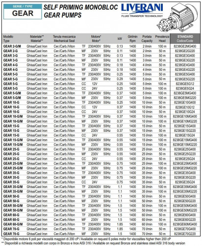 Zahnradpumpe zum Fördern von Heizöl LIVERANI GEAR 2-G/M TF 0,13 kW, 1400 U/min, 380 V