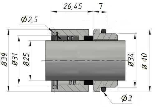 Gleitringdichtung für Pumpenwelle R-GEA 25, CAR/SIC, VITON, 304
