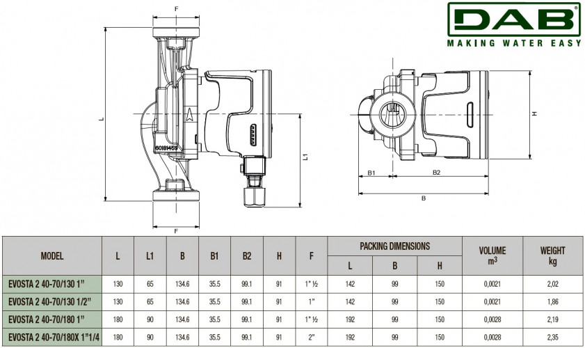 DAB EVOSTA2 40-70/130 (½") M Umwälzpumpe mit elektronischer Steuerung, 60186047