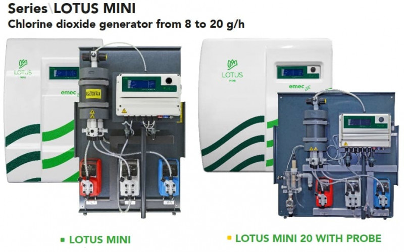 Chlordioxid-Generator EMEC LOTUS MINI 8–20 g/h, 8 bar, System zur Erzeugung, Dosierung und Steuerung von Chlordioxid für die Wasserdesinfektion