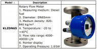 DN65 Durchflussmesser (Rotameter) aus Edelstahl KLZDN65/PN16 (Dieselkraftstoff 820-840 kg/m3, 20-40 °C) 4000~40000 l/h