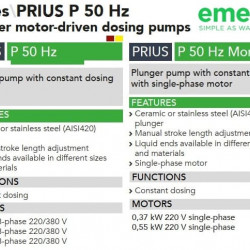 Kolbenmotor-Dosierpumpe EMEC Serie PRIUS P 50 Hz ATEX 2G/2D (explosionsgeschützt) 5-508 l/h, 10-7 bar