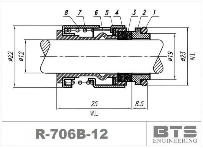 Gleitringdichtung für Grundfos-Pumpe R-706B 12, SiC/SiC, Viton, 304