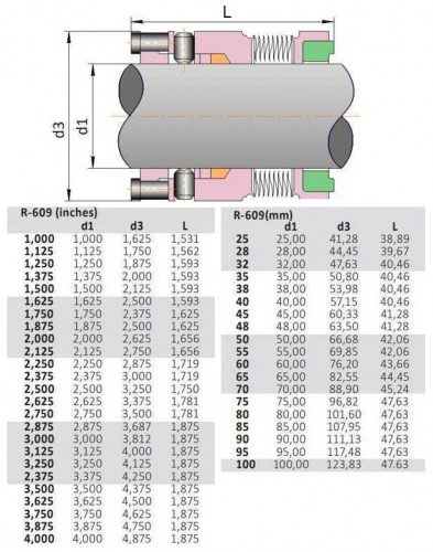 Gleitringdichtung für Hochtemperaturpumpen R-609 95, SIC/SIC, GRAFOIL, AM350/316