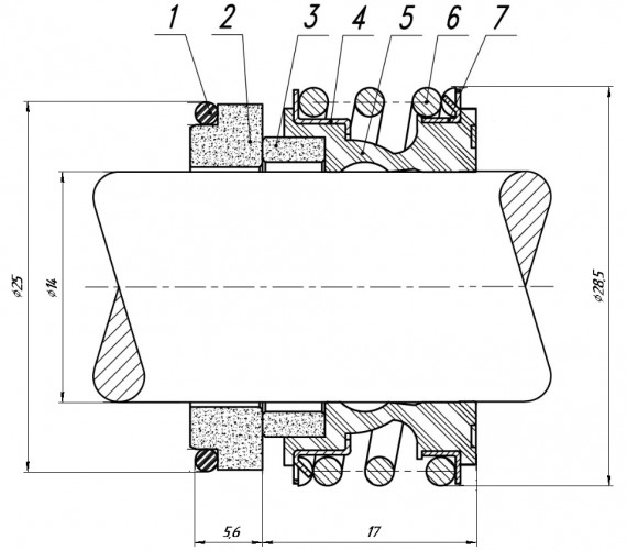 Gleitringdichtung für Pumpenwelle R-MG1 14, CAR/CER, EPDM, 304, G60