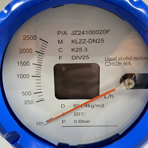 DN25 Durchflussmesser Rotameter Edelstahl KLZZ-DN25/PN16 (liquid alcohol mixture C2H5OH 96%), 250..2500 l/h, 4-20mA, Ex