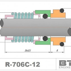 Gleitringdichtung für Grundfos Pumpenserie CH R-706C 12, CAR/SIC, EPDM, 304