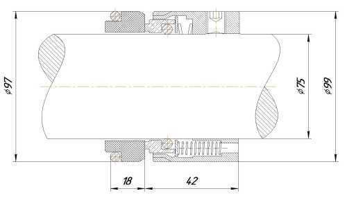 Gleitringdichtung der Pumpe KSB, Pompetravaini R-M7N 75, SiC/SiC, Viton, 304, G9