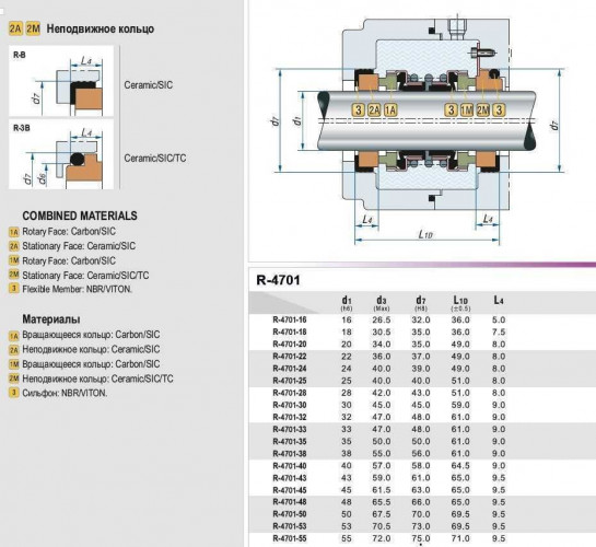 Doppelte Gleitringdichtung R-4701 48, CAR/SIC/CAR/SIC, NBR, 304, T1B