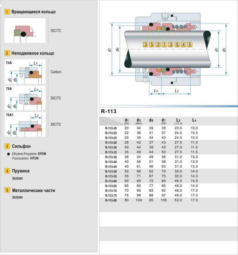 Gleitringdichtung für Pumpenwelle R-113 55, SiC/SiC, Viton, 304