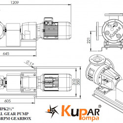 Kupar KIPK 2 1/2"-PF315 Zahnradpumpe für Schokolade, 3 kW, 100 U/min, mit Getriebemotor