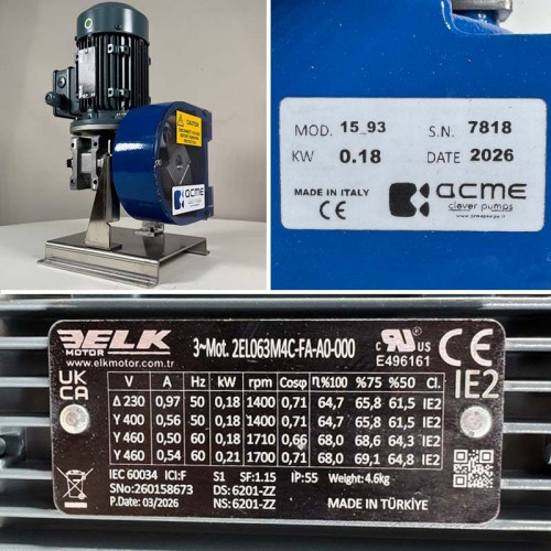 Peristaltische Pumpe zum Fördern von Lacken ACME Pompe AS 15 FX 228 l/h,  230/400V 50Hz, 0,18 kW, 93 U/min - TPV, mit fester Fördermenge