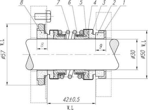 Doppelte Gleitringdichtung R-4702 16, CAR/CER/SIC/SIC, NBR, 304
