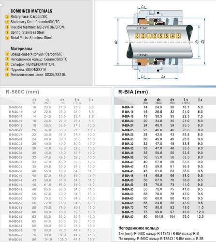 Gleitringdichtung für Pumpe R-BIA 28, SiC/SiC, Viton, 304, T1B