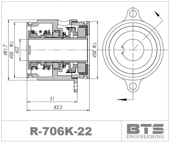 Kartuschendichtung für Grundfos-Pumpe R-706K 22, SiC/SiC/SiC/SiC, Viton, 316