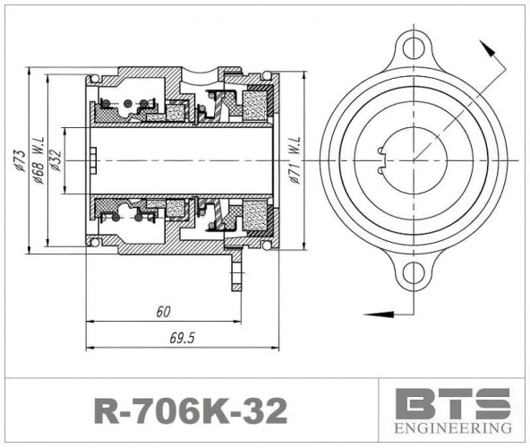 Kartuschendichtung für Grundfos-Pumpe R-706K 32, SiC/SiC/SiC/SiC, Viton, 316