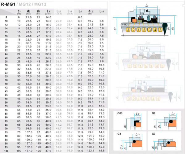 Gleitringdichtung für Pumpenwelle R-MG1 20, SiC/SiC, Viton, 304, G4