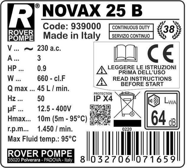 NOVAX 25B Pumpe für heiße Flüssigkeiten bis 95°C in Deutschland kaufen ...
