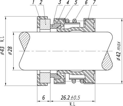 Gleitringdichtung für Pumpe R-2100S 28, SiC/SiC, Viton, 304